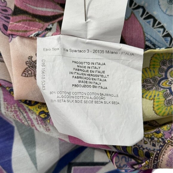 Etro Button-Up Blouse Floral Long-Sleeve Tunic Italy Silk Cotton Womens Size XXL - Picture 8 of 8